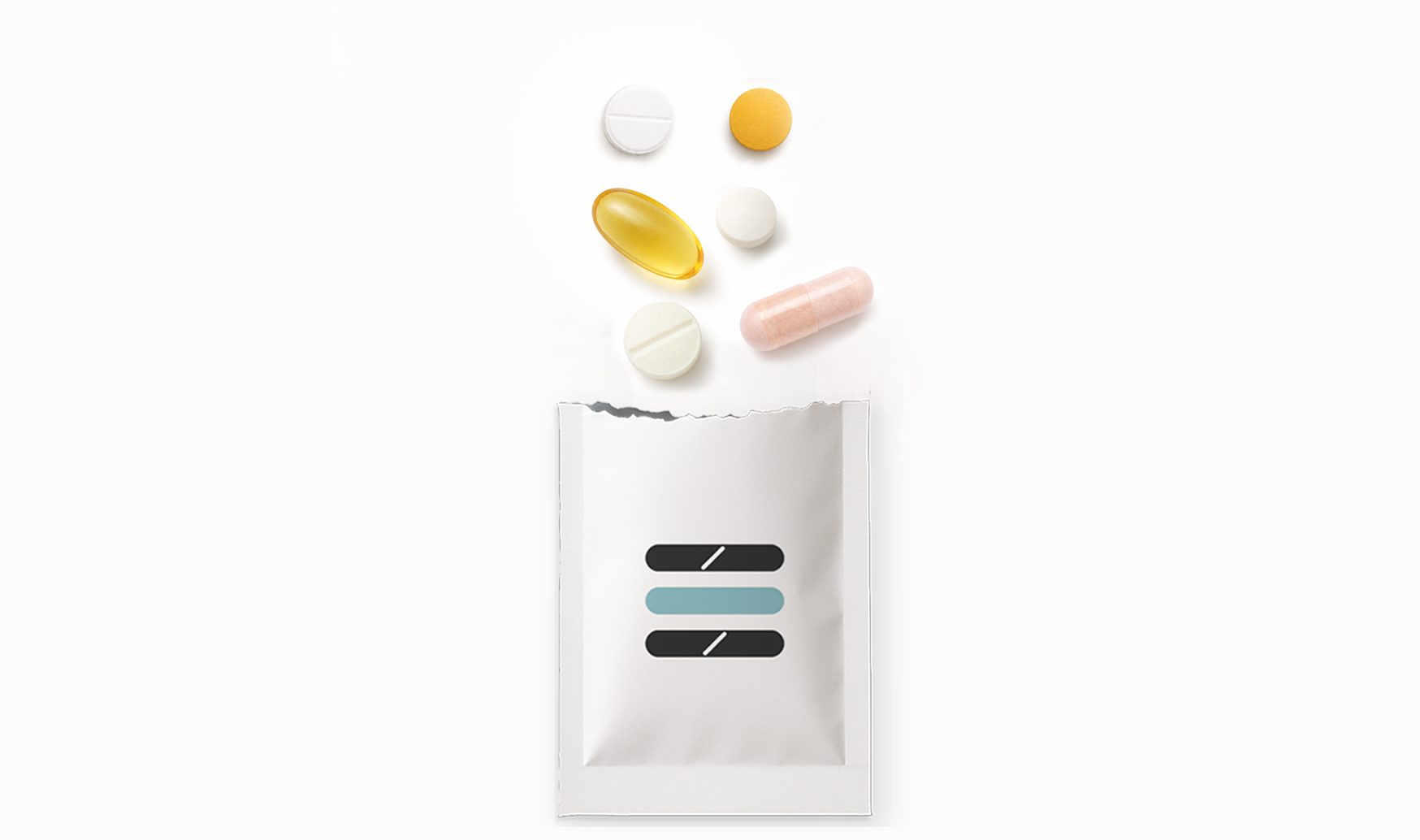White package with colorful pills on a white background