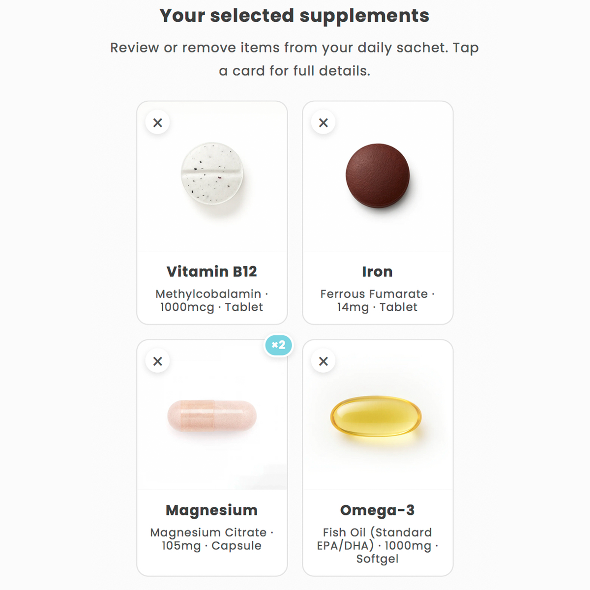Completed supplement stack on the product page