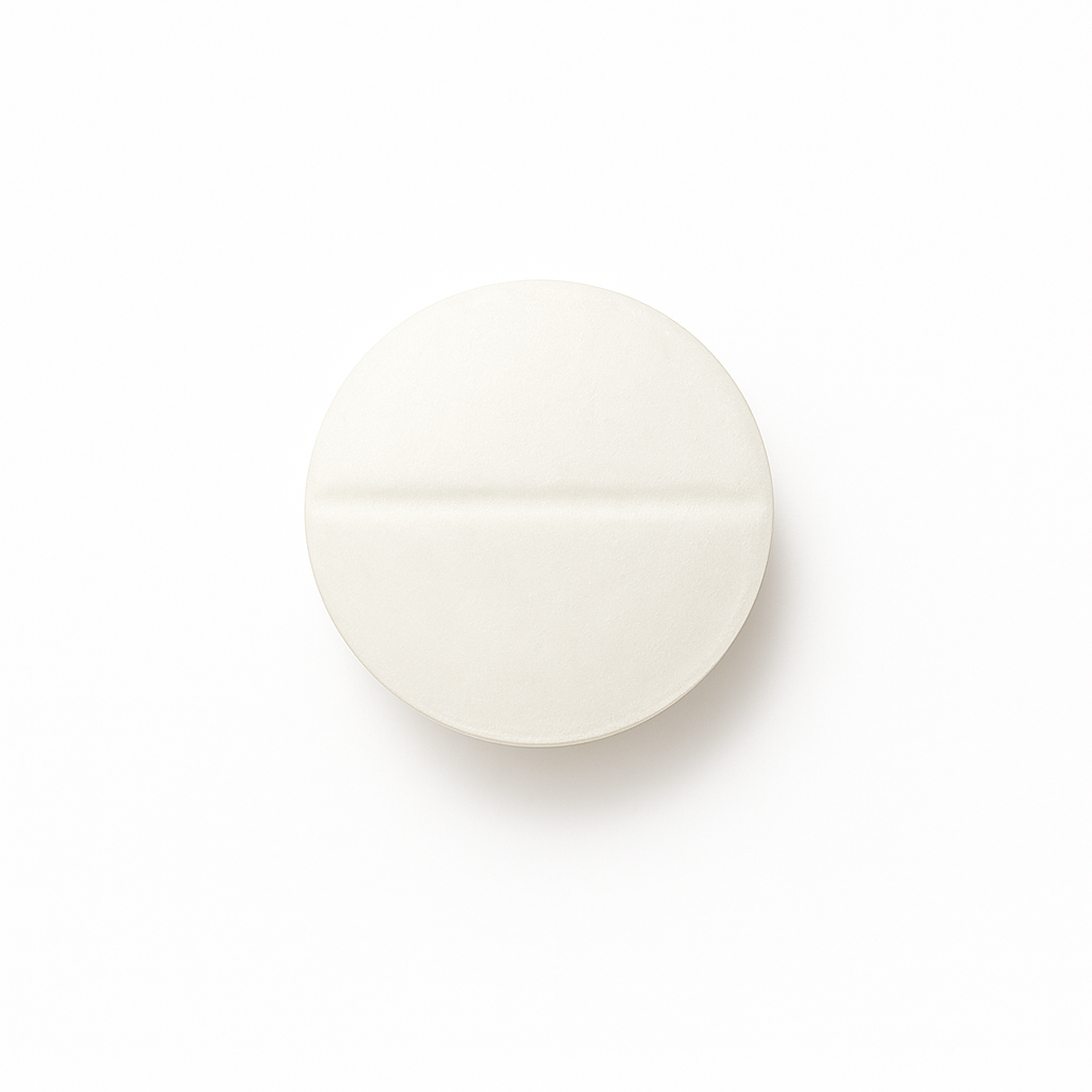 white vitamin b6 tablet on white background